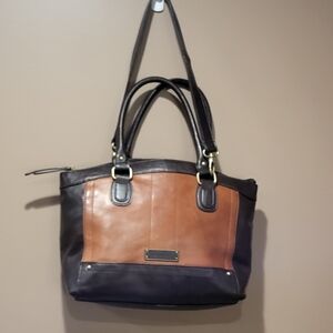 Tignanello Hide and Seek Two Tone Genuine Leather Handbag with Detachable Strap
